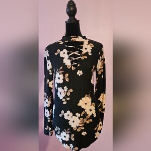Black Dress With Pink Floral Pattern
